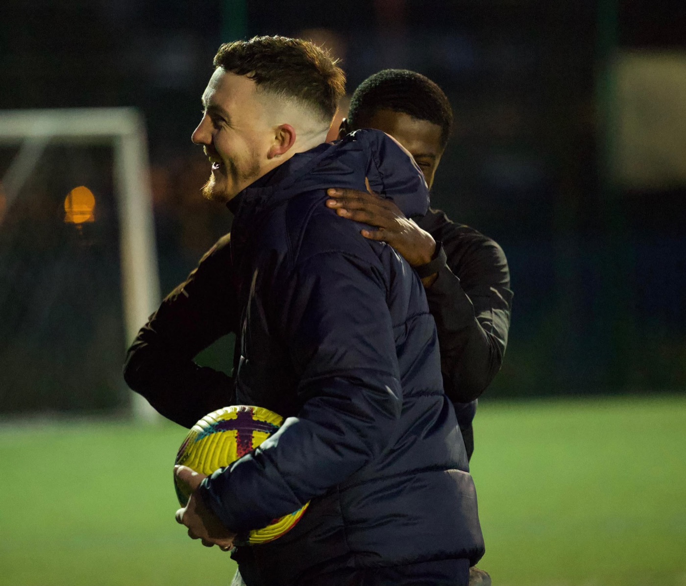 With a player after an evening match
